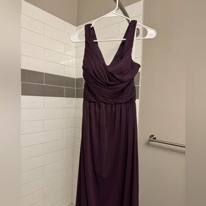 David’s Bridal: Mesh Long Bridesmaid Dress with Criss Cross Back